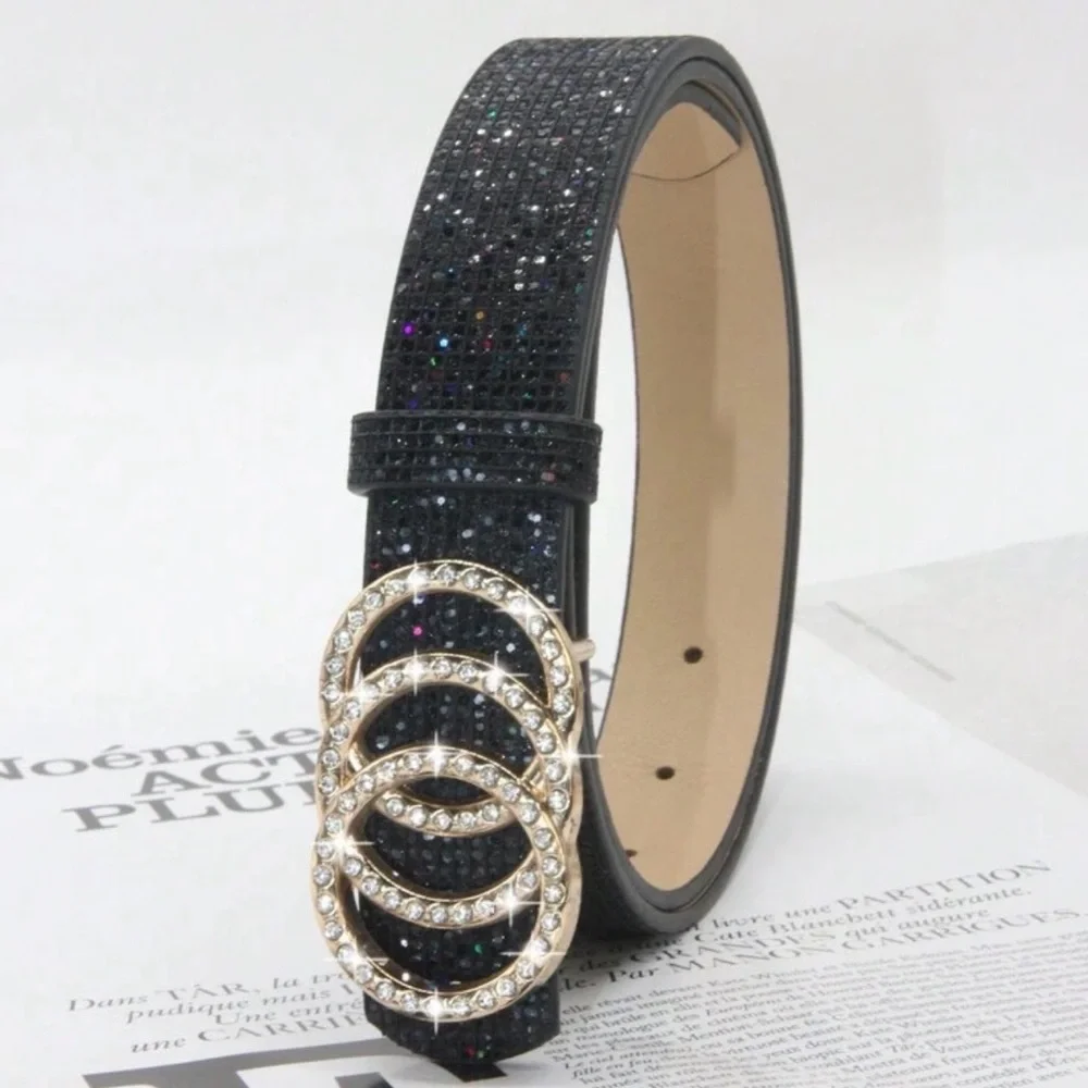 Women Rhinestone Buckle Metallic belt - Picture 6 of 9